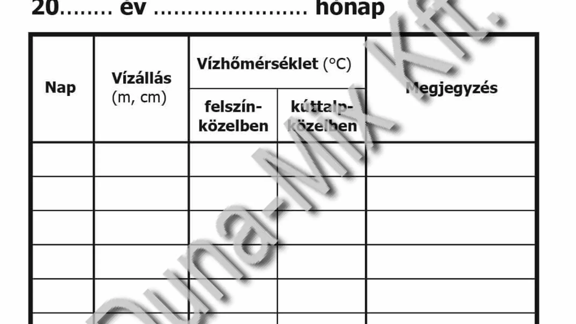 Havi jelentés kútról (12 hónapra)